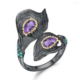 Cluster Rings GEM'S BALLET 1.08Ct Natural Amethyst Handmade Design 925 Sterling Silver Calla Lily Flower Ring Adjustable For Women Bijoux