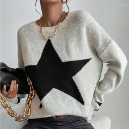 Women's Sweaters 2023 Autumn Long Sleeve Knitted Pullovers Winter Round Neck Star Pattern Jumper Sweater Knitwears 29025