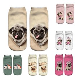 Women Socks Cute 3D Pug Dog Print Fashion Harajuku Hip-hop Soft Women's Kawaii Low Cut Short Ankel Animal Slippers