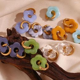 Hoop Earrings Cute Sweet Colorful Flower Shape For Women Stainless Steel Huggie Jewelry Accessories