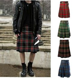 Men's Pants HEFLASHOR Casual Pleated Scottish Kilts Mens Fashion Cargo Personality Trousers Plaids Pattern Loose Half Skirts 328J