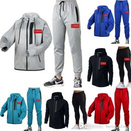 Custom Logo Mens Tracksuits Sportswear Zipper Coat Cardigan Hooded Sweater Pants Two Piece Set Fall Clothes For Mens