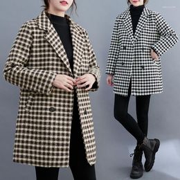 Women's Jackets Winter Fashion Houndstooth Classical Coat Female Suit Collar Long Sleeve Korean Style Vintage Jacket Elegance Daily Tops