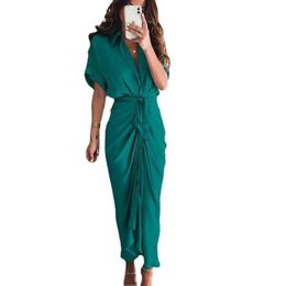 Retail Women Shirt Dresses Designer Commuting Plus Size S-3xl Office Lady Short Sleeve Long Maxi Dress Fashion Forged Face Women 2254C