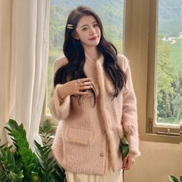 Women's Fur 2023 Autumn Winter Women Elegant Pink Lamb Wool Coat Female Plus Velvet Thicken Casual All-Match Oversize Fashion Short Outwear