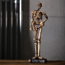 Decorative Objects Figurines Home Decor Mechanical Skull Statue Resin Human Skeleton Figurine Desk Crafts Ornaments Halloween Decoration Sculpture 231009