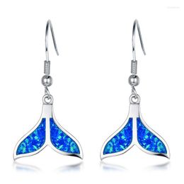 Dangle Earrings White Blue Opal Stone Drop Simple Trendy Fish Tail Boho Silver Color Wedding For Women Jewelry