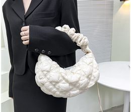 Women Black Quilted Cloud Puffy Shoulder Bag Solid Canvas Dumpling Bag Daily Cloud Fold Bag Lightweight Large Messenger Bag