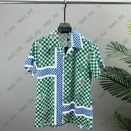 2022 summer Europe mens shirts designer luxury men clothing Green Grid print Casual Shirt Cool Hip hop Short Sleeve letter Printin341x