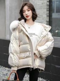 Women's Trench Coats Winter Fashion Solid Hooded Fur Collar Parkas Women Casual Thick Warm Down Cotton Jacket Ladies Slim Big Pocket Loose