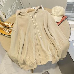 Women's Jackets Vintage Waffle Jacket Women Solid Casual All-match Cardigan 2023 Autumn Zipper Ins Designer Female Tops