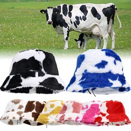 Wide Brim Hats Bucket Hats Winter Cow Faux Fur Fluffy Bucket Hats Women Plush Fisherman Cap Outdoor Keep Warm Thicken Hat Panama Caps Soft Velvet Sun Hats 231009