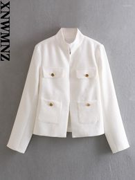 Women's Jackets XNWMNZ Fashion 2023 Standing Collar Blazer Women Vintage Long Sleeve Pocket Button Versatile Female Coat
