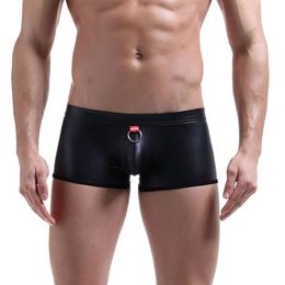 Imitation Leather Underwear Men Boxers Spandex Underwear Sexy Man Black Panties Comfortable Underpants Male Boxer Short Undershort198l