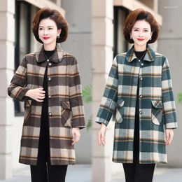 Women's Jackets 2023 Autumn/Winter Style Double Face Cashmere Coat For Middle Aged Mom High Grade Western Plaid Handmade Wool Women