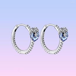 Hoop Earrings 925 Sterling Silver Blue Pansy Flower For Women Birthday Mother's Day Gift Banquet Jewelry