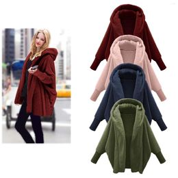 Women's Jackets Womens Winter Long Sleeve Solid Fuzzy Fleece Open Front Hooded Cardigans Jacket Medium Weight Work Bear Coat For Women