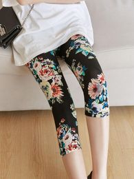 Women's Pants CHSDCSI Women Summer Capris Short Elastic Black Floral Printed Stretch Casual Legging Female Breathable Leggins Dropship