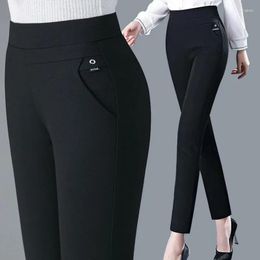 Women's Pants Spring Autumn Middle Aged Women Elastic Waist Casual Straight Female Trousers Lady Stretch Pencil Black M-5XL