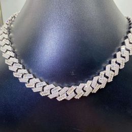 Hiphop Jewellery Vvs Moissanite Cuban Chain Full Diamond White Gold Plated Cuban Link Chain 925 Sterling Silver