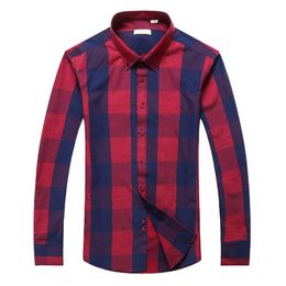 Men T-shirt plaid shirt turndown Collar Fashion Slim fit Long Sleeve Premium 100% Cotton Shirt Men's Shirt189J