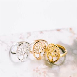 Min 1pc Gold Silver Rose Gold Plated Tree Ring Unique Design Tree of Life Ring Round Tree Pattern Ring JZ101227i