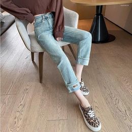 Women's Jeans High Waisted Straight Tube Skinny For Summer 2023 Patchwork Small Man 9/3 Autumn Pipe Pants