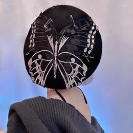 Berets Ins Elegant Butterfly Embroidered Woolen Caps For Women Autumn And Winter Niche Dark Subculture Y2k Retro Painter Hats