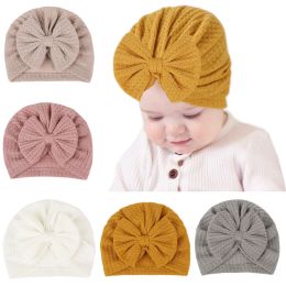 Baby Girls Cotton Turban Big Bow Hat Toddler Kids Head Wrap Newborn Beanie Solid Color Infant Bonnet Cap Hair Accessories
