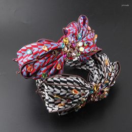 Hair Clips Women's Fashion Silky Plaid Bow Inlaid With Coloured Rhinestones Light Luxury Headband Women Travel Accessories 912