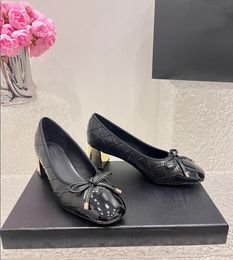 Latest Women's Leather Shoes, Bean Shoes, One Step Bow Knot Metal Heel Square Headed Upper, Sheepskin Genuine Leather Sole Size 34-41 Box 1cm or 5.5cm
