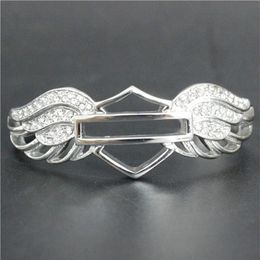 Support Dropship Newest Design Crystal Biker Bracelet 316L Stainless Steel Fashion Jewelry Lady Girls Motorbiker Style Wings Brace2720