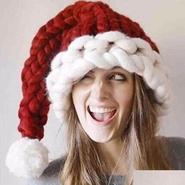 Christmas Decorations Autumn And Winter Uni Handmade Knitting Hat Santa Claus Hats Christmas Gift Wool Warm Long Tail For Women Men Ad Dhzf7