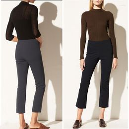 Women's Pants Spring And Autumn Solid Color High Waist Elastic Split Suit Straight Sleeve Casual Micro Horn For Women