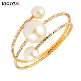 Bangle KIOOZOL Unusual Design Three Layers Large Pearl Bracelet Micro Inlaid CZ Bangles For Women Jewellery Accessories 2021 179 KO4284T