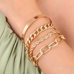 Charm Bracelets 3PCS/Set Punk Gold Silver Thick Chain Bracelet Female Bohemian Geometric Buckle Set Jewellery Girl Party