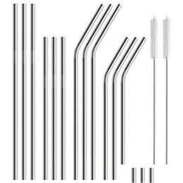 Drinking Straws Stainless Steel Drinking Sts Reusable Straight And Bend Metal St Extra Long Cleaning Brush For Beer Fruit Juice Home G Dhdre