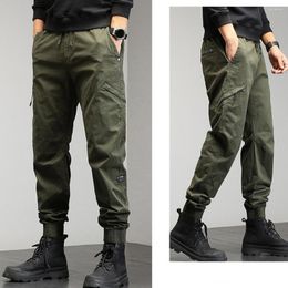 Men's Pants Men Long Trousers Breathable Mid Waist Cargo With Elastic Drawstring Ankle-banded Loose Fit Multiple