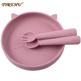 Cups Dishes Utensils 1/3Pcs Baby Soft Silicone Sucker Bowl Plate Cup Bibs Spoon Fork Sets Non-slip Tableware Children's Feeding Dishes BPA Free 231006