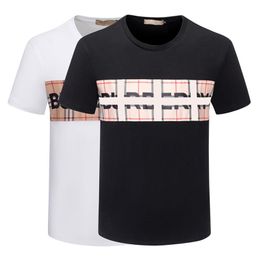 Fashion Designer Men's T-shirt Black and White Plaid Stripe Fashion Casual 100% Cotton Anti-wrinkle Slim Letter printing Larg224q