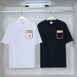 Designer Men's T-shirt black and white pony plaid stripes luxury European and American brand 100% cotton casual street crewne263q