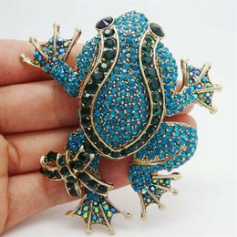 Unique Black Eyed Frog Pendant Animal Blue Green Rhinestone Crystal Brooch Pin218R