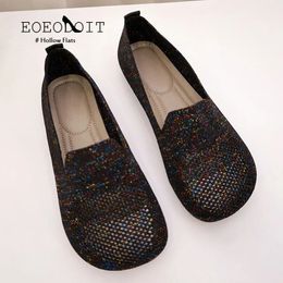GAI GAI Dress Loafers Autumn Casual Women Flat Heel Square Toe Hollow-out Sneakers Barefoot Shoes Moccasin Female Knitted Flats 231009