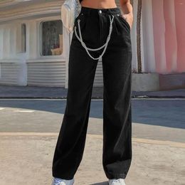 Women's Jeans Korean Fashion Loose Trousers High Waist Pocket Chain Y2k Streetwear Slim Fit Straight Pants Pantalones De Mujer