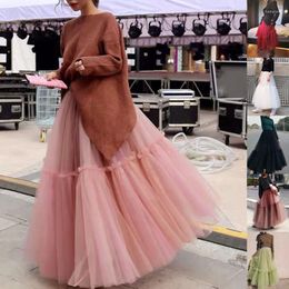 Skirts Women Elegant Tutu Tulle Skirt Solid Colour High Waist Multi Layer A-Line Pleated Midi Party Prom Princess Dress Streetwear