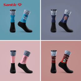 Sports Socks Santic Professional Cycling Socks Women High Elastic Breathable Sports Running Gym Soccer Bicycle Socks Men 231009