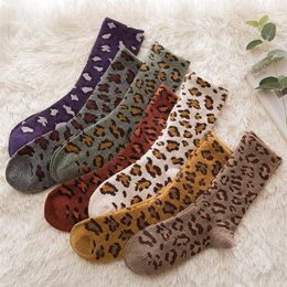 Men's Socks 1 Pair And Women's Autumn Winter Thick Leopard Print Wool In Tube College Style To Keep Warm262D