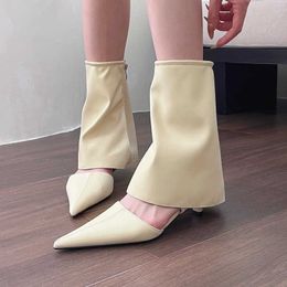 Fashion Design Pointed Toe Hollow Out Pantyhose Boots Women Summer Side Zipper High Heel Short Boots 10192313