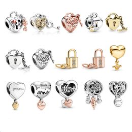 Classic Fashion 925 sterling silver Charm designer Jewelry Padlock and Key Dangle Charm Pendant DIY fit Pandoras Bracelet for Women Birthday Christmas Gift with box