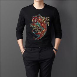 new high quality brand men long tshirt fitness casual clothing casual nice rhinestones long shirt221V